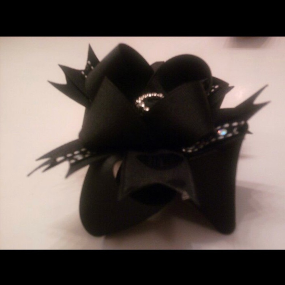 Black and Rhinestone Heart Boutique Hair Bow